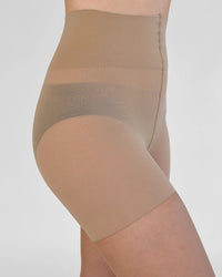 Side view close-up of the waistband on the Sheer Shaping Tights 30D in Dune.