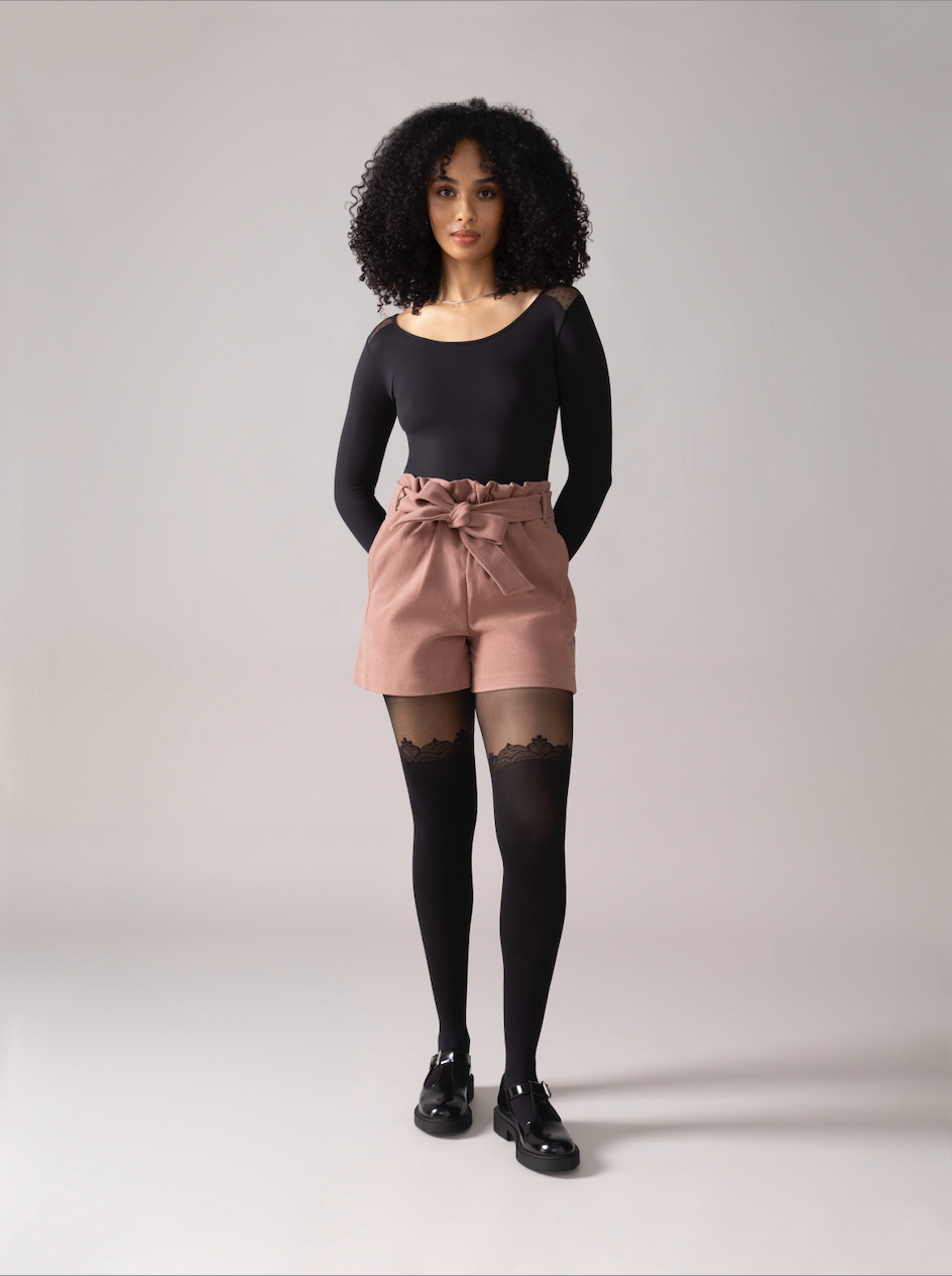 Wide Leg Brushed Knit OTK Short in Cognac