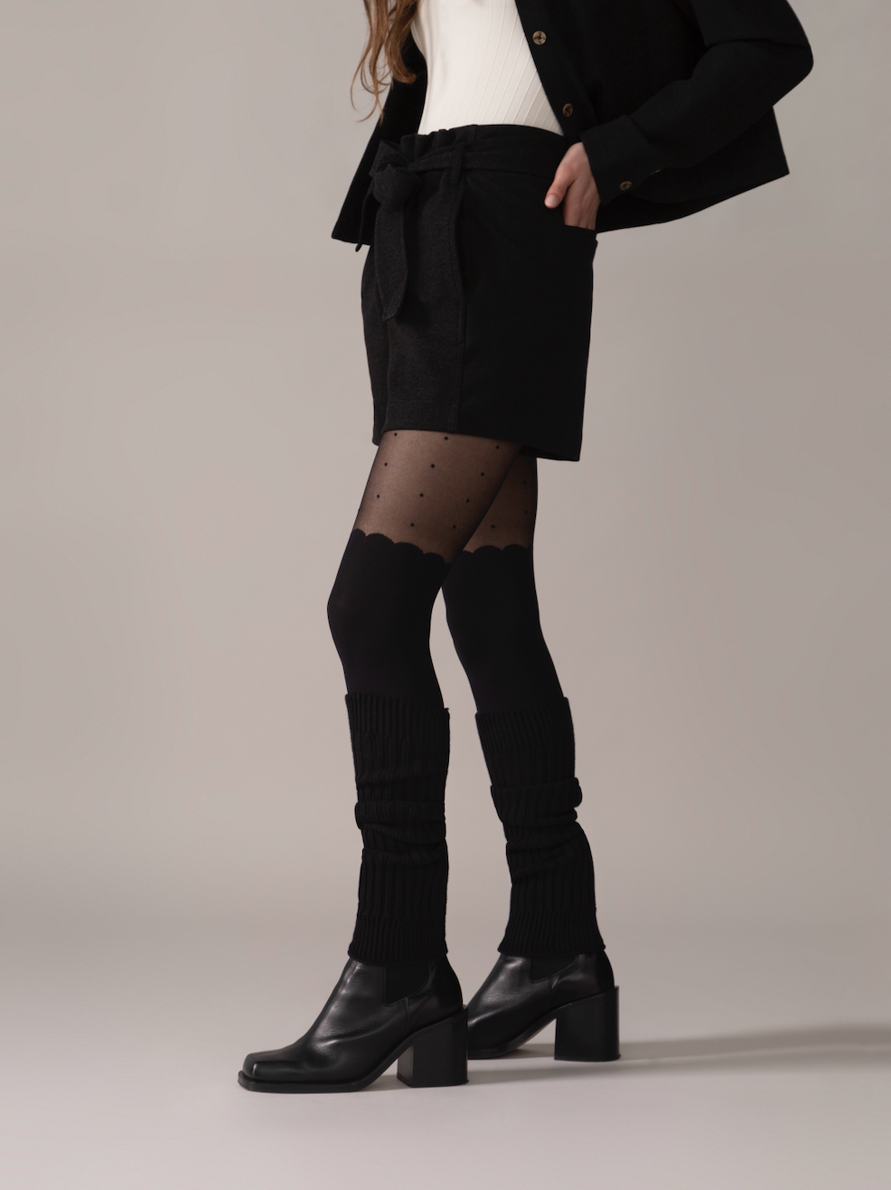 Wide Leg Brushed Knit OTK Short in Charcoal Mix