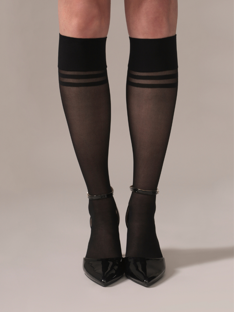 Black-Knee-High-Socks-Stripes-Recycled-Nylon-Women