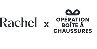 Collaboration logo between 'Rachel' and 'Opération Boîte à Chaussures' on a white background