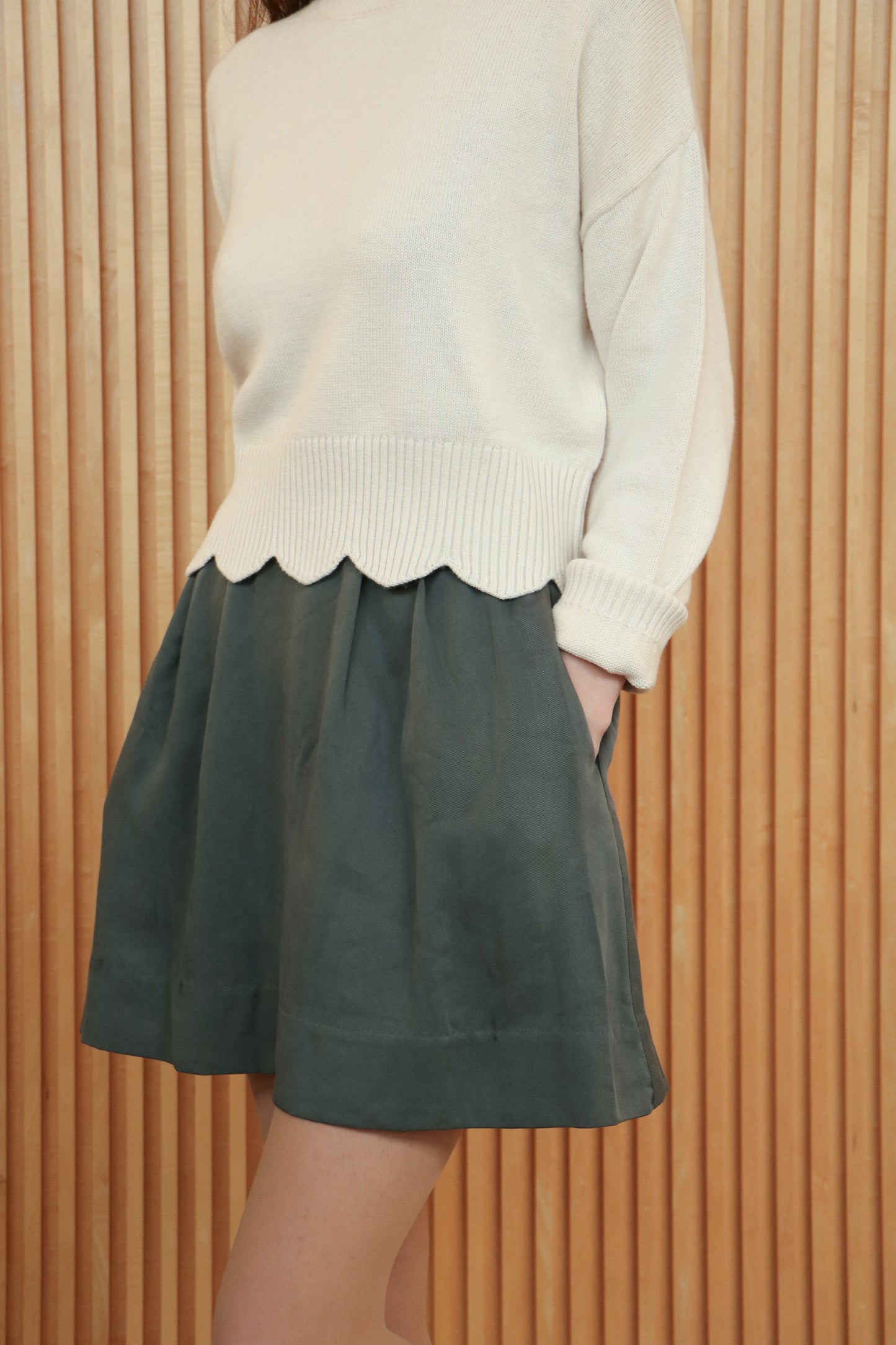 Pull festonné en mérinos responsable - Crème fouettée