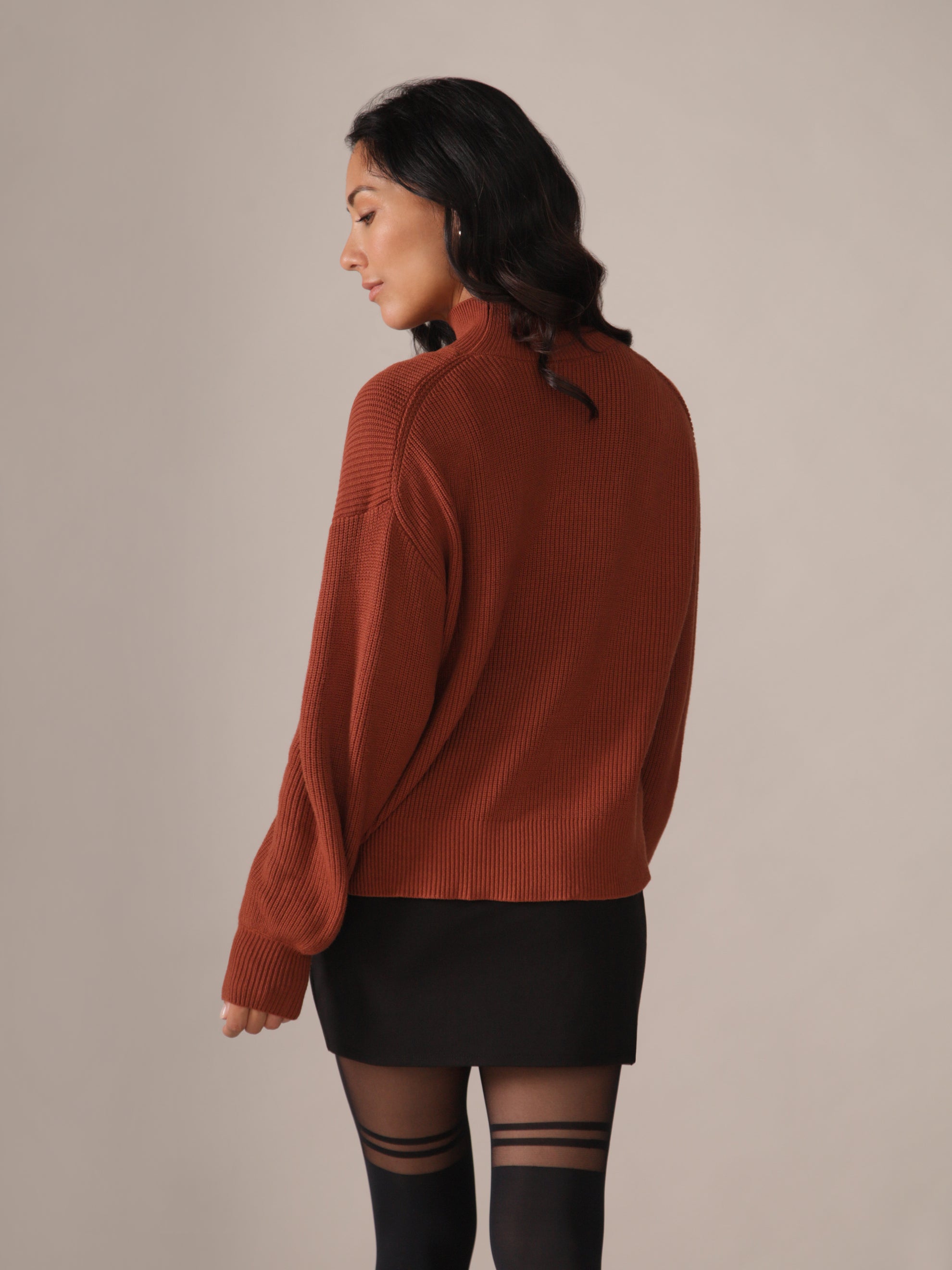 Orange Heavy Knit Sweater Mock Neck