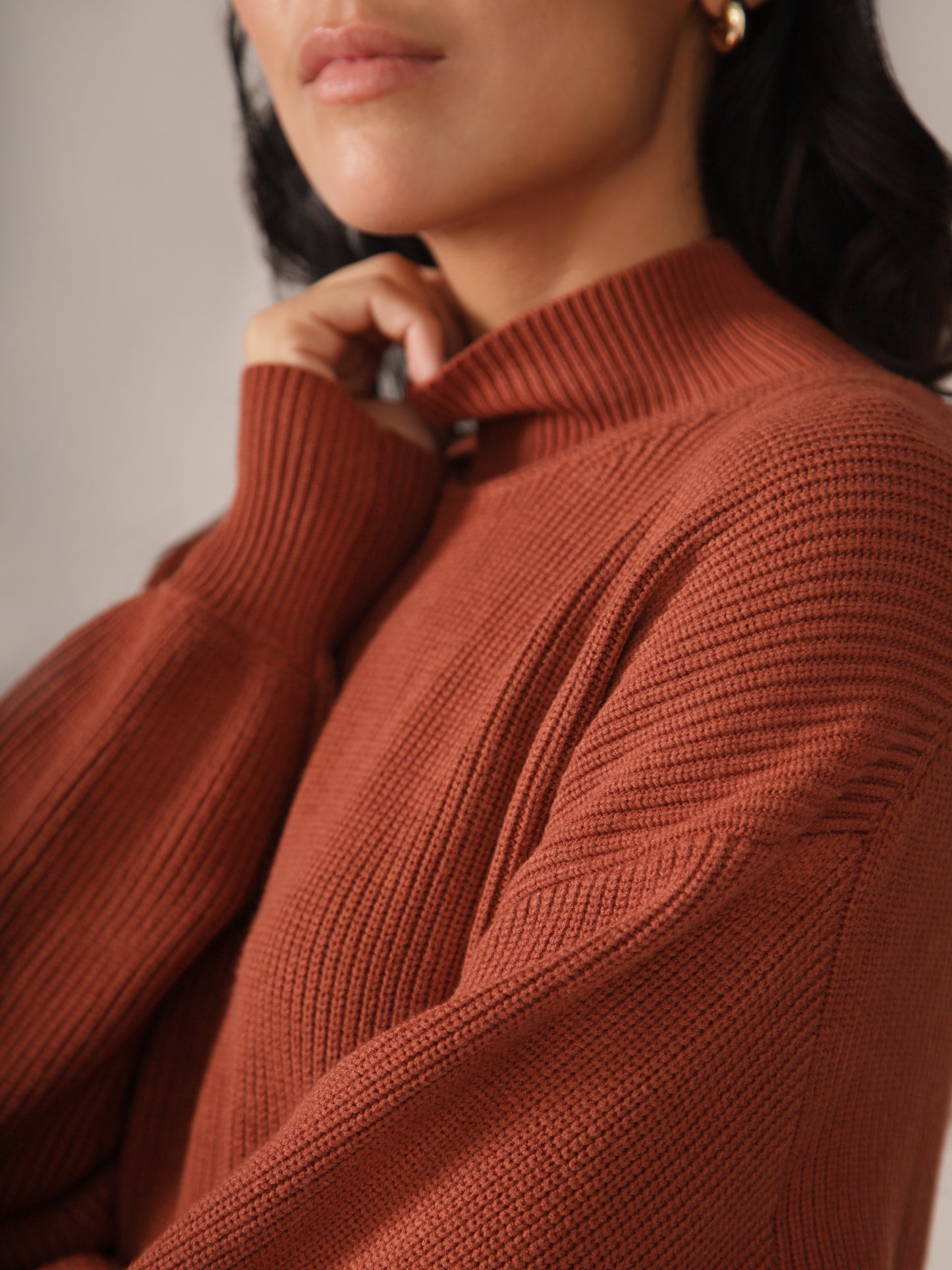 Orange Heavy Knit Sweater Mock Neck