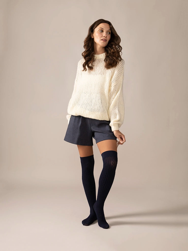 Navy Cable Knit OTK socks