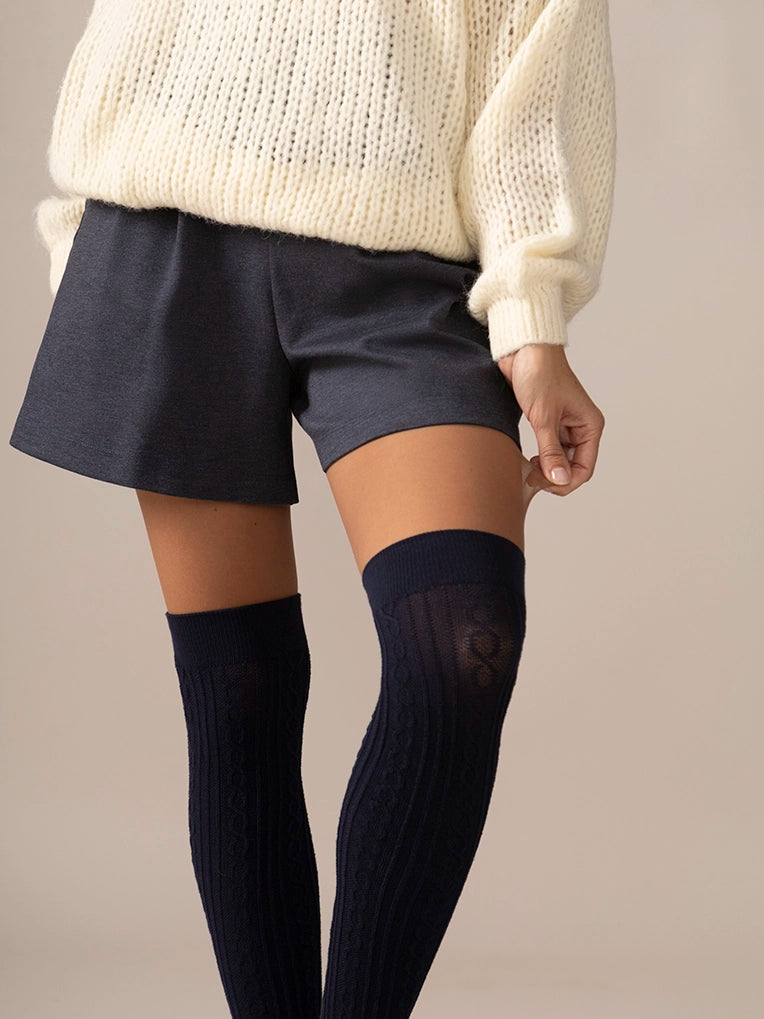 Navy Cable Knit OTK socks
