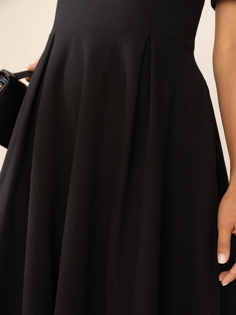 Robe ballerine à manches courtes en tricot - Noir