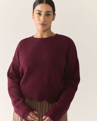 Scalloped Responsible Merino Sweater in Zinfandel