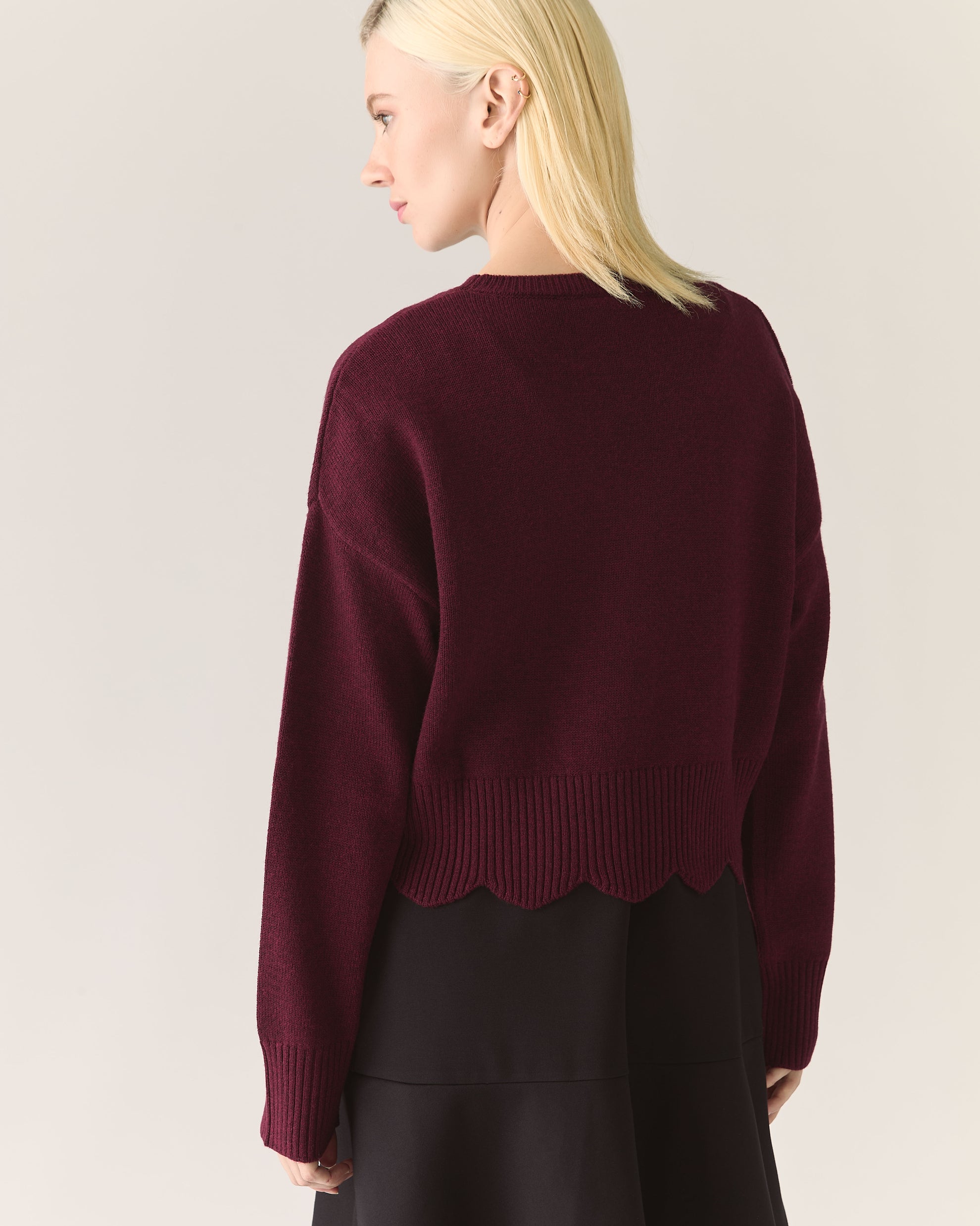 Scalloped Responsible Merino Sweater in Zinfandel