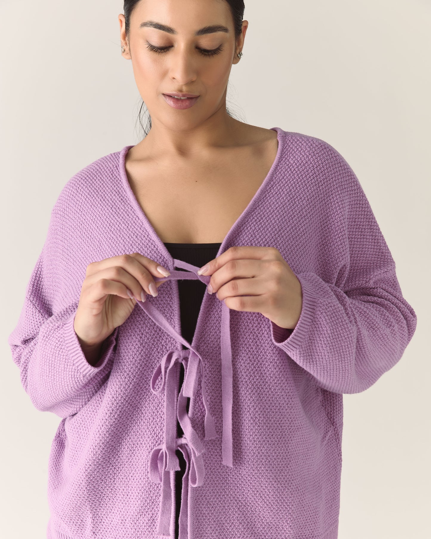 Bow Merino Cardigan in Lilac