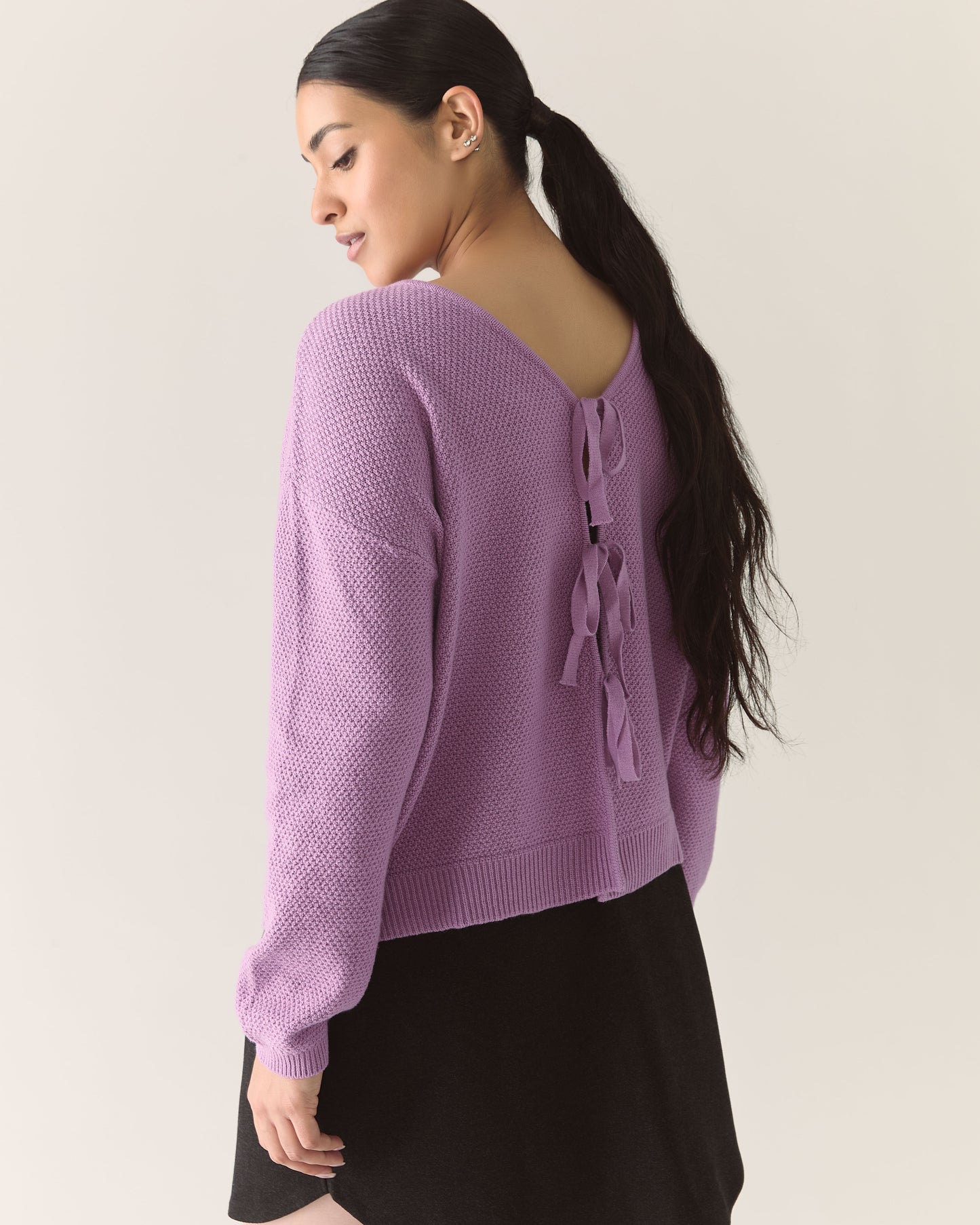 Bow Merino Cardigan in Lilac