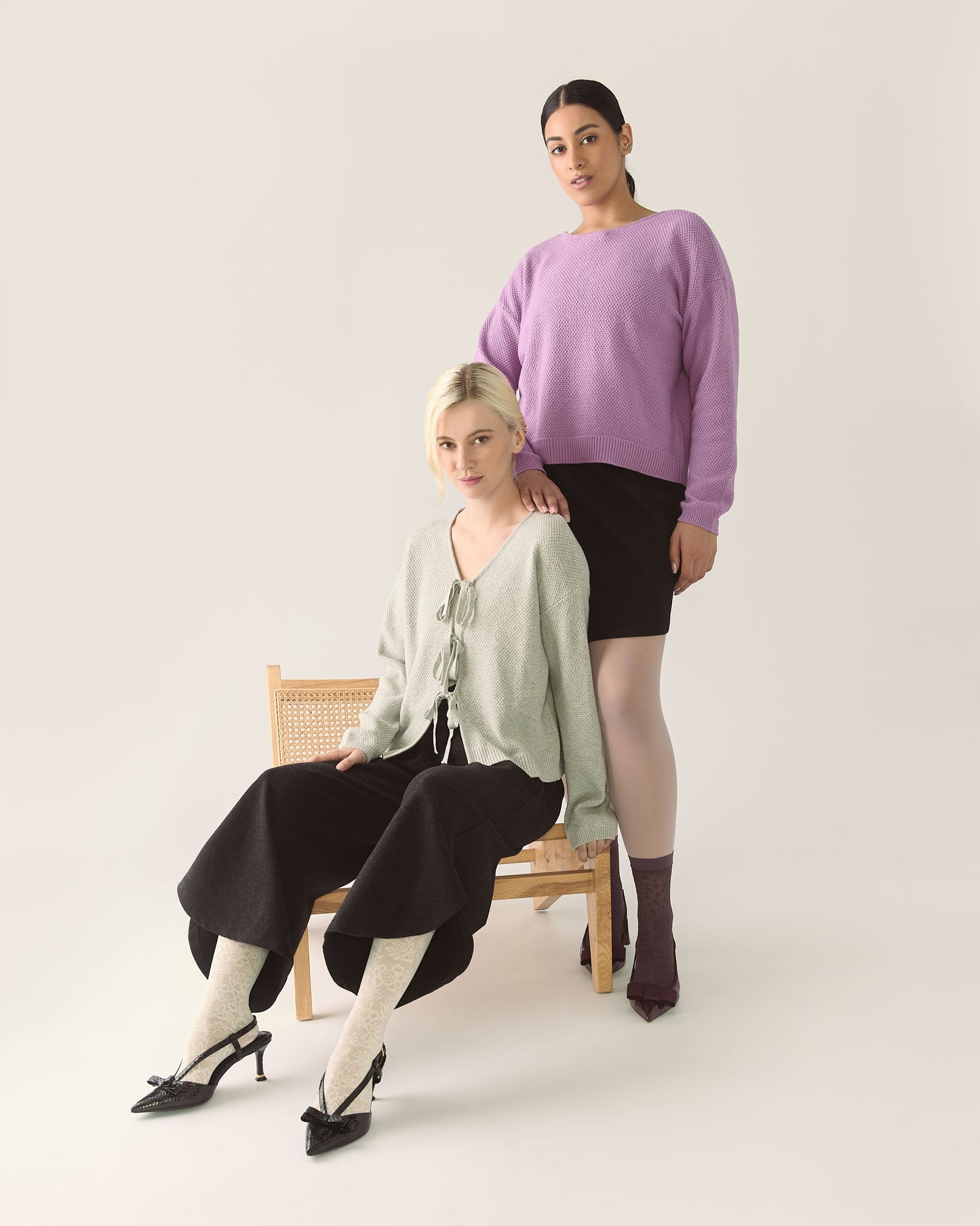 Bow Merino Cardigan in Lilac