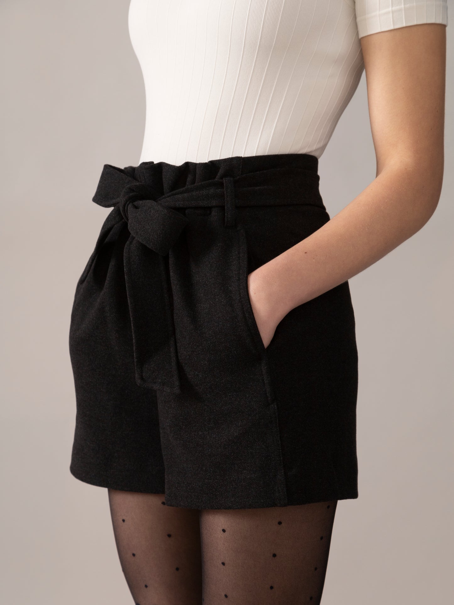 Wide Leg Brushed Knit OTK Short in Charcoal Mix
