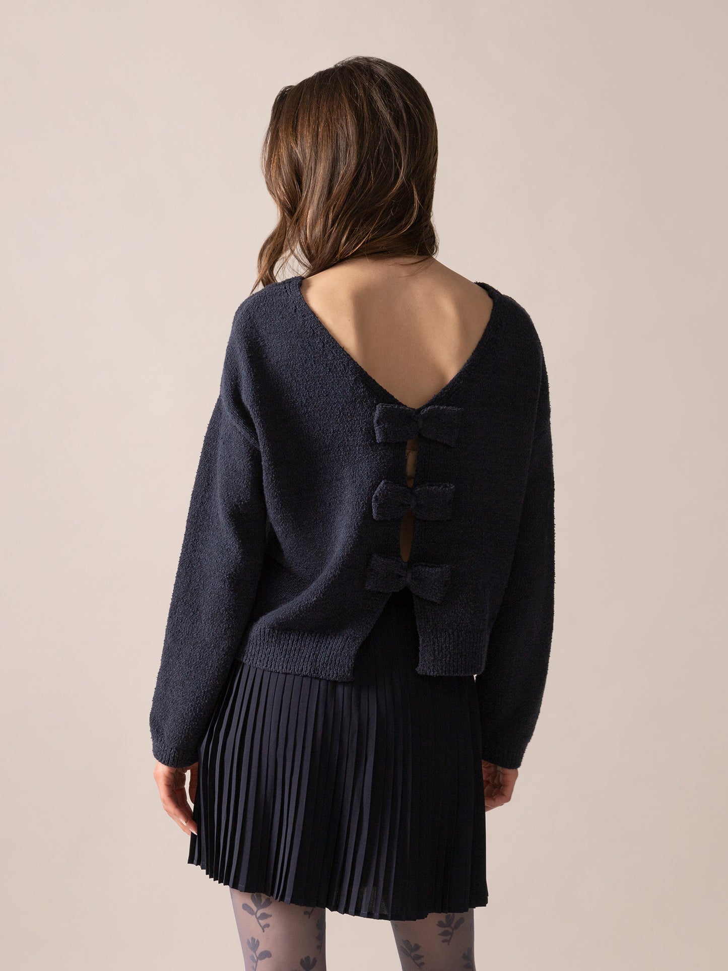 Open Back Sweater With Bows Navy