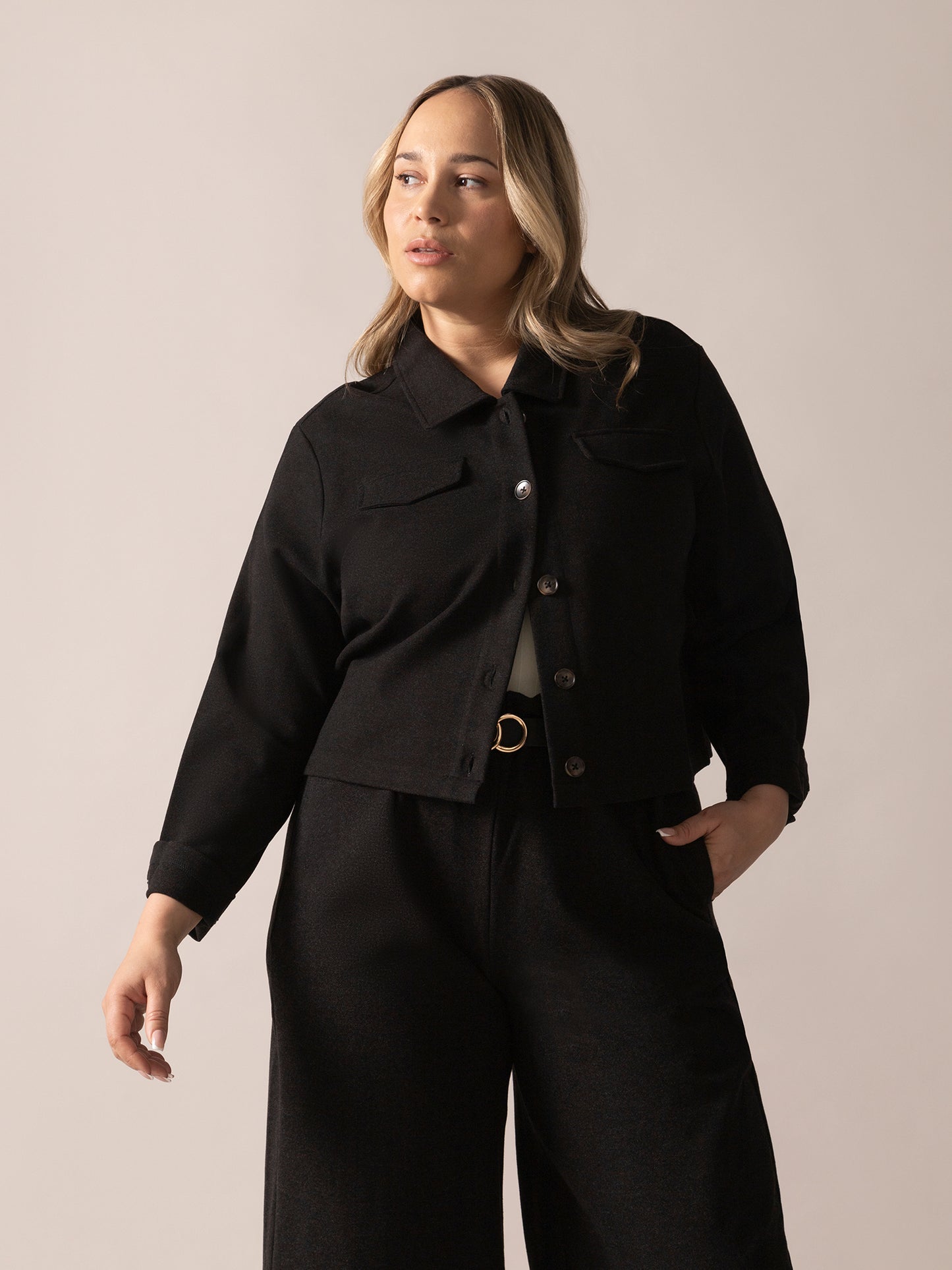 Women Charcoal Brushed Knit Overshirt