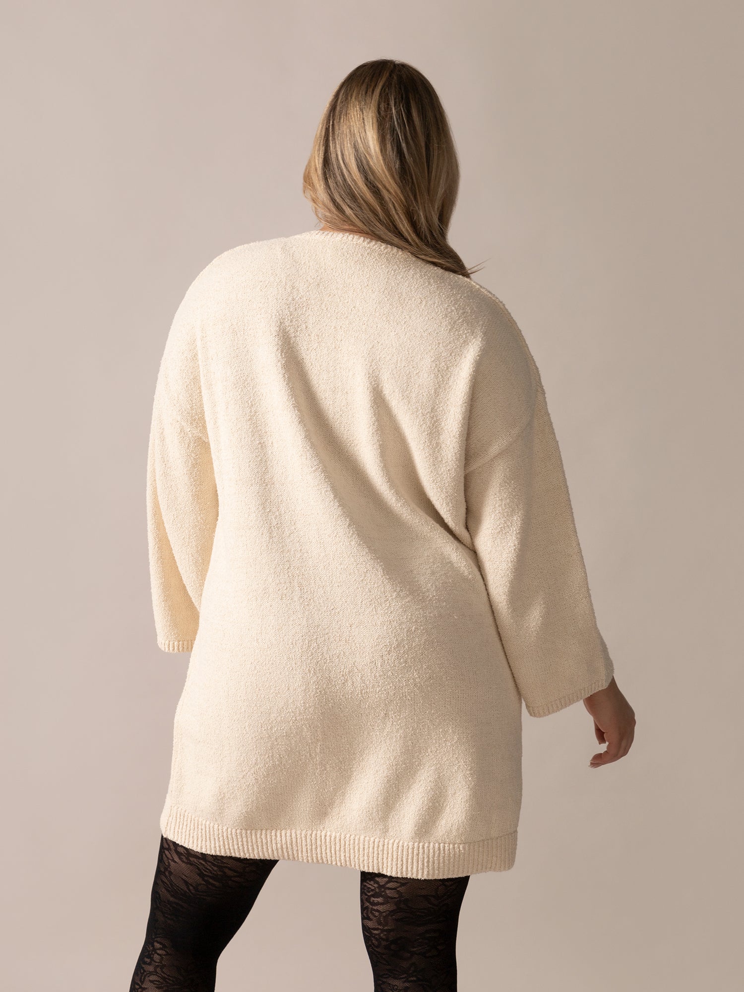 Bouclé Knit Long Sweater in Almond