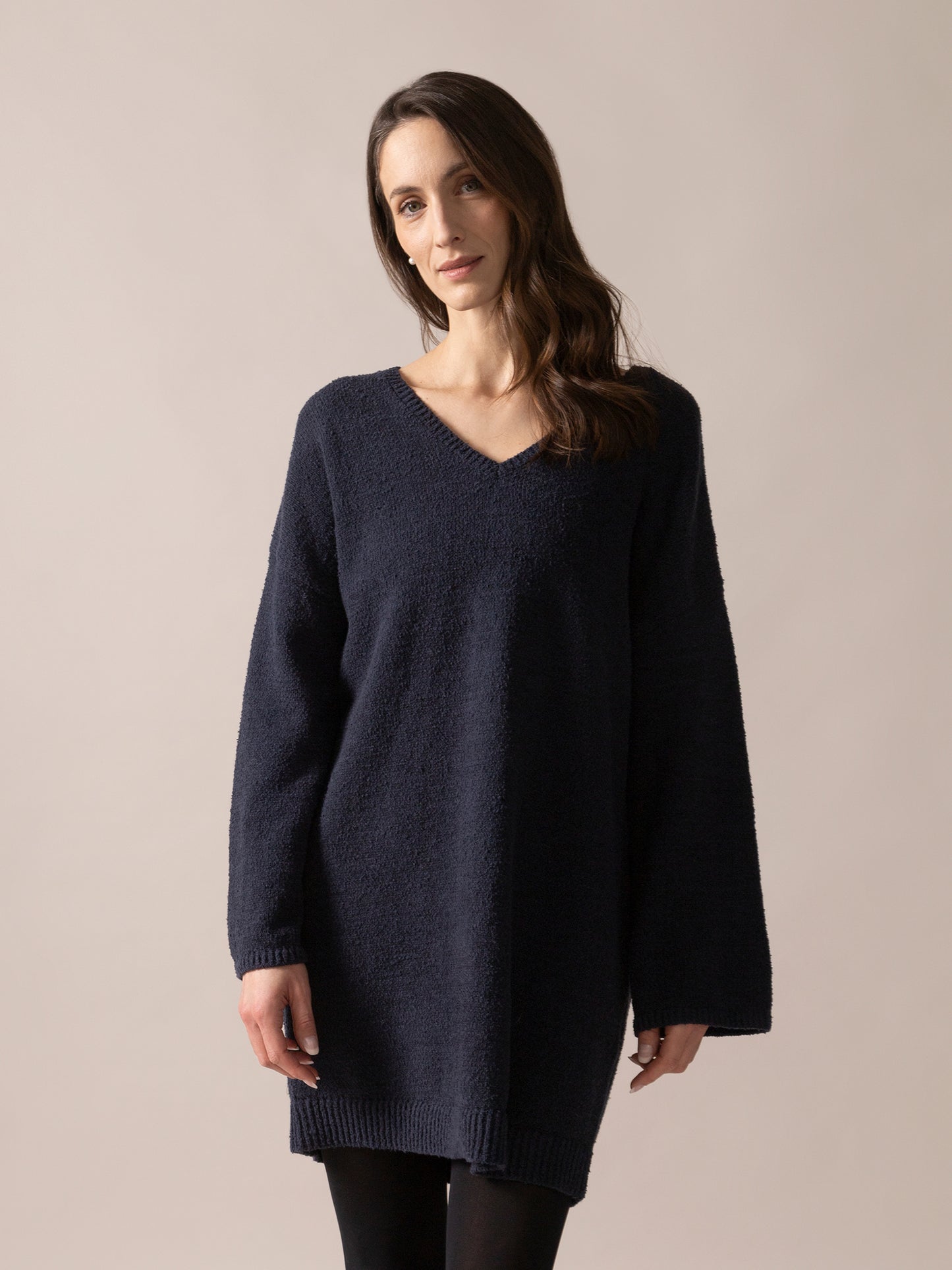 Long pull en tricot Bouclé - Bleu minuit
