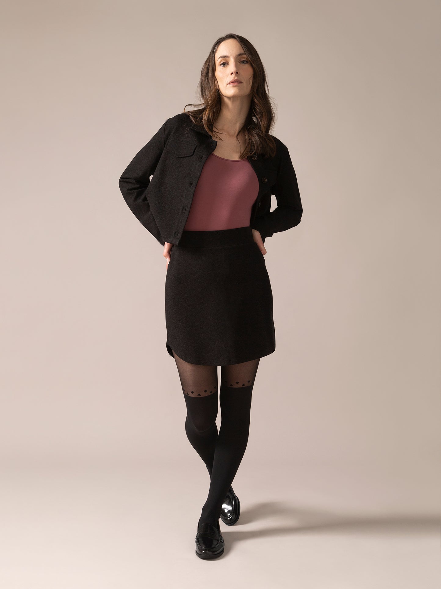 Charcoal Mini Skirt With Tights Brushed Knit