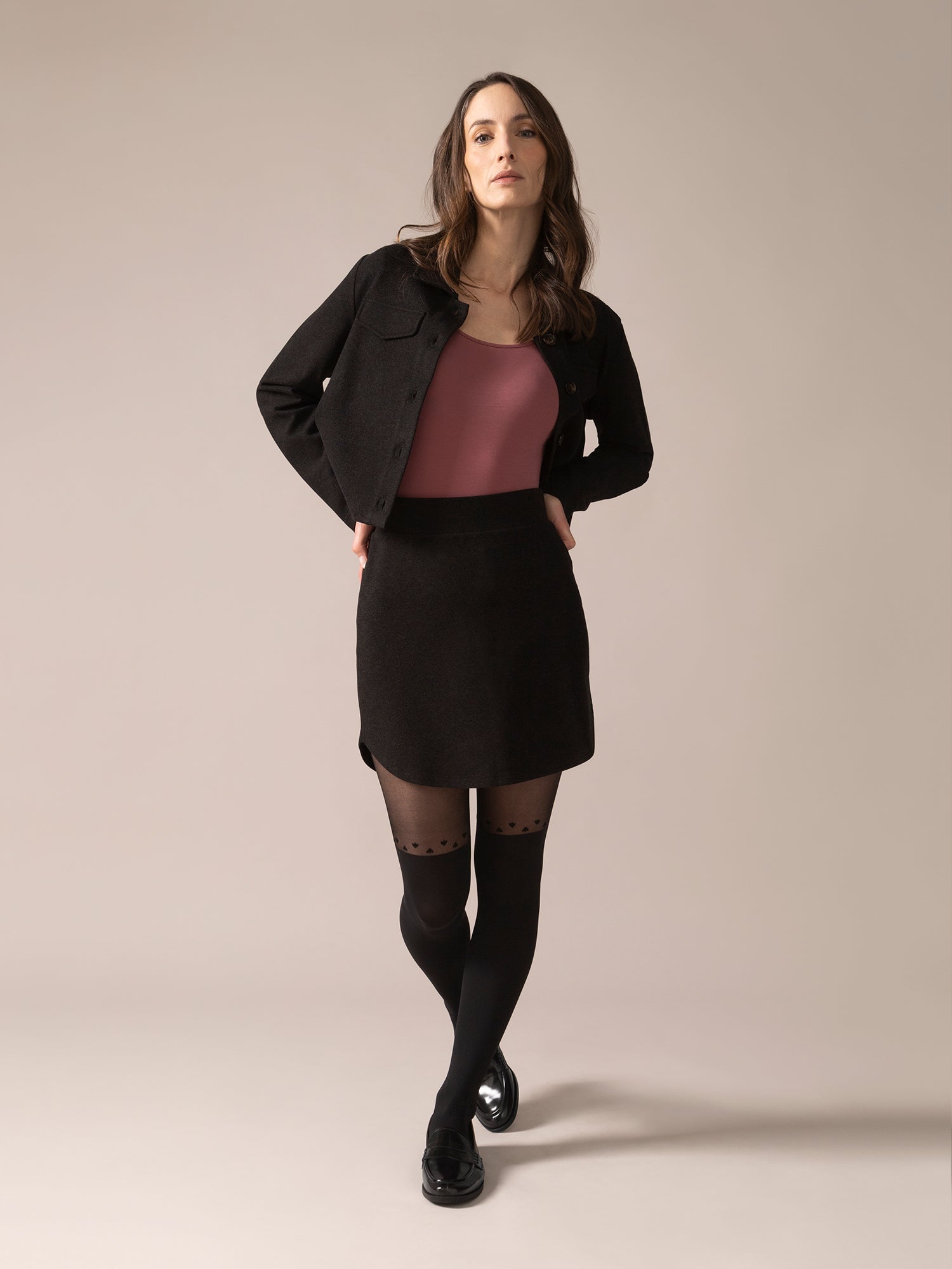 Charcoal Mini Skirt With Tights Brushed Knit